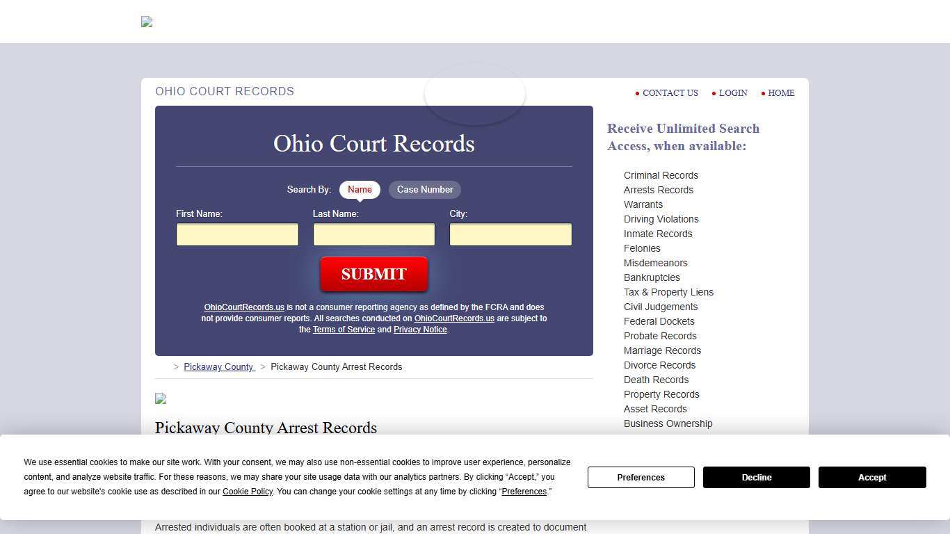 Pickaway County Arrest Records OhioCourtRecords.us