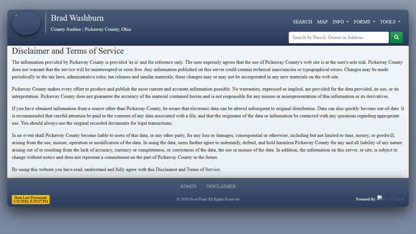 Disclaimer - County Auditor, Pickaway County, Ohio